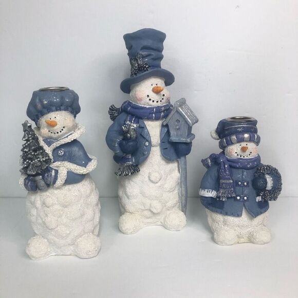 blue snowman candle holders decor christmas winter taper candles with box 2000 - Picture 1 of 9